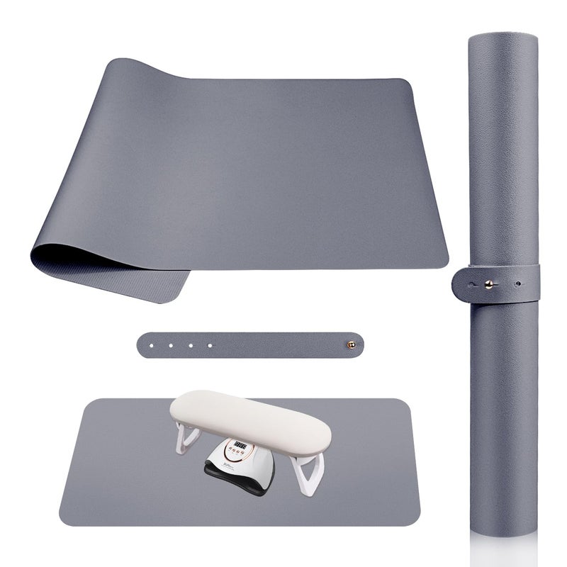 Subay Nail Art Table Mat, Fiber PU Leather Nail Arm Rest Pad for Acrylic Nails, Foldable Nail Hand Rest Pillow Manicure Pad Acrylic Nail Desk Mat for Nail Technician - Grey - Image 1